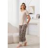 PNAEONG Womens Pajama Set Soft Comfy Short Sleeve Top and Printed Long Pants Lounge Sleepwear Pajamas with Pockets(Beige Leopard)