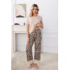 PNAEONG Womens Pajama Set Soft Comfy Short Sleeve Top and Printed Long Pants Lounge Sleepwear Pajamas with Pockets(Beige Leopard)