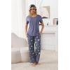 PNAEONG Womens Pajama Set Soft Comfy Short Sleeve Top and Printed Long Pants Lounge Sleepwear Pajamas with Pockets(Bluegray Star)