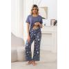 PNAEONG Womens Pajama Set Soft Comfy Short Sleeve Top and Printed Long Pants Lounge Sleepwear Pajamas with Pockets(Bluegray Star)