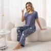PNAEONG Womens Pajama Set Soft Comfy Short Sleeve Top and Printed Long Pants Lounge Sleepwear Pajamas with Pockets(Bluegray Star)