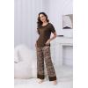PNAEONG Womens Pajama Set Soft Comfy Short Sleeve Top and Printed Long Pants Lounge Sleepwear Pajamas with Pockets(Brown Paisley)