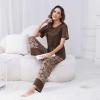 PNAEONG Womens Pajama Set Soft Comfy Short Sleeve Top and Printed Long Pants Lounge Sleepwear Pajamas with Pockets(Brown Paisley)