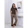 PNAEONG Womens Pajama Set Soft Comfy Short Sleeve Top and Printed Long Pants Lounge Sleepwear Pajamas with Pockets(Brown Paisley)