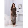 PNAEONG Womens Pajama Set Soft Comfy Short Sleeve Top and Printed Long Pants Lounge Sleepwear Pajamas with Pockets(Brown Paisley)