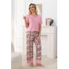 PNAEONG Womens Pajama Set Soft Comfy Short Sleeve Top and Printed Long Pants Lounge Sleepwear Pajamas with Pockets(Pink Poppy)