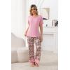 PNAEONG Womens Pajama Set Soft Comfy Short Sleeve Top and Printed Long Pants Lounge Sleepwear Pajamas with Pockets(Pink Poppy)