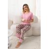 PNAEONG Womens Pajama Set Soft Comfy Short Sleeve Top and Printed Long Pants Lounge Sleepwear Pajamas with Pockets(Pink Poppy)