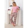 PNAEONG Womens Pajama Set Soft Comfy Short Sleeve Top and Printed Long Pants Lounge Sleepwear Pajamas with Pockets(Pink Poppy)