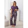 PNAEONG Womens Pajama Set Soft Comfy Short Sleeve Top and Printed Long Pants Lounge Sleepwear Pajamas with Pockets(Purple Galsang)