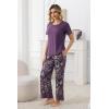PNAEONG Womens Pajama Set Soft Comfy Short Sleeve Top and Printed Long Pants Lounge Sleepwear Pajamas with Pockets(Purple Galsang)