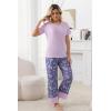PNAEONG Womens Pajama Set Soft Comfy Short Sleeve Top and Printed Long Pants Lounge Sleepwear Pajamas with Pockets(Purple Lilac)