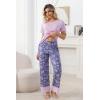 PNAEONG Womens Pajama Set Soft Comfy Short Sleeve Top and Printed Long Pants Lounge Sleepwear Pajamas with Pockets(Purple Lilac)
