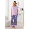 PNAEONG Womens Pajama Set Soft Comfy Short Sleeve Top and Printed Long Pants Lounge Sleepwear Pajamas with Pockets(Purple Lilac)