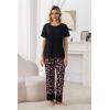 PNAEONG Womens Pajama Set Soft Comfy Short Sleeve Top and Printed Long Pants Lounge Sleepwear Pajamas with Pockets(Red Azalea)