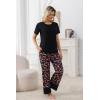 PNAEONG Womens Pajama Set Soft Comfy Short Sleeve Top and Printed Long Pants Lounge Sleepwear Pajamas with Pockets(Red Azalea)