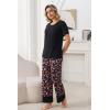 PNAEONG Womens Pajama Set Soft Comfy Short Sleeve Top and Printed Long Pants Lounge Sleepwear Pajamas with Pockets(Red Azalea)