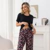 PNAEONG Womens Pajama Set Soft Comfy Short Sleeve Top and Printed Long Pants Lounge Sleepwear Pajamas with Pockets(Red Azalea)