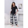 PNAEONG Womens Pajama Sets Comfy Pj Sets Short Sleeve Crew Neck Top and Plaid Long Pants Loungewear Sleepwear(Black Plaid)