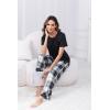 PNAEONG Womens Pajama Sets Comfy Pj Sets Short Sleeve Crew Neck Top and Plaid Long Pants Loungewear Sleepwear(Black Plaid)