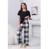 PNAEONG Womens Pajama Sets Comfy Pj Sets Short Sleeve Crew Neck Top and Plaid Long Pants Loungewear Sleepwear(Black Plaid)