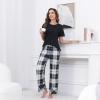 PNAEONG Womens Pajama Sets Comfy Pj Sets Short Sleeve Crew Neck Top and Plaid Long Pants Loungewear Sleepwear(Black Plaid)