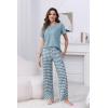 PNAEONG Womens Pajama Sets Comfy Pj Sets Short Sleeve Crew Neck Top and Plaid Long Pants Loungewear Sleepwear(Cyan Plaid)