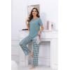 PNAEONG Womens Pajama Sets Comfy Pj Sets Short Sleeve Crew Neck Top and Plaid Long Pants Loungewear Sleepwear(Cyan Plaid)
