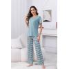 PNAEONG Womens Pajama Sets Comfy Pj Sets Short Sleeve Crew Neck Top and Plaid Long Pants Loungewear Sleepwear(Cyan Plaid)