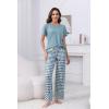 PNAEONG Womens Pajama Sets Comfy Pj Sets Short Sleeve Crew Neck Top and Plaid Long Pants Loungewear Sleepwear(Cyan Plaid)