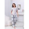 PNAEONG Womens Pajama Sets Comfy Pj Sets Short Sleeve Crew Neck Top and Plaid Long Pants Loungewear Sleepwear(Gray Plaid)