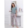 PNAEONG Womens Pajama Sets Comfy Pj Sets Short Sleeve Crew Neck Top and Plaid Long Pants Loungewear Sleepwear(Pale Green Plaid)