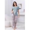 PNAEONG Womens Pajama Sets Comfy Pj Sets Short Sleeve Crew Neck Top and Plaid Long Pants Loungewear Sleepwear(Pale Green Plaid)