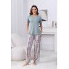 PNAEONG Womens Pajama Sets Comfy Pj Sets Short Sleeve Crew Neck Top and Plaid Long Pants Loungewear Sleepwear(Pale Green Plaid)
