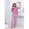 PNAEONG Womens Pajama Sets Comfy Pj Sets Short Sleeve Crew Neck Top and Plaid Long Pants Loungewear Sleepwear(Pink Plaid)