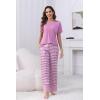 PNAEONG Womens Pajama Sets Comfy Pj Sets Short Sleeve Crew Neck Top and Plaid Long Pants Loungewear Sleepwear(Pink Plaid)