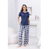 PNAEONG Womens Pajama Sets Comfy Pj Sets Short Sleeve Crew Neck Top and Plaid Long Pants Loungewear Sleepwear(Royal Blue Plaid)
