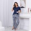 PNAEONG Womens Pajama Sets Comfy Pj Sets Short Sleeve Crew Neck Top and Plaid Long Pants Loungewear Sleepwear(Royal Blue Plaid)