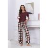 PNAEONG Womens Pajama Sets Comfy Pj Sets Short Sleeve Crew Neck Top and Plaid Long Pants Loungewear Sleepwear(Rusty Red Plaid)