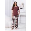 PNAEONG Womens Pajama Sets Comfy Pj Sets Short Sleeve Crew Neck Top and Plaid Long Pants Loungewear Sleepwear(Rusty Red Plaid)