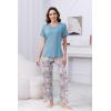 PNAEONG Womens Pajama Sets Comfy Pj Sets Short Sleeve Crew Neck Top and Plaid Long Pants Loungewear Sleepwear(Teal Plaid)
