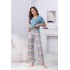 PNAEONG Womens Pajama Sets Comfy Pj Sets Short Sleeve Crew Neck Top and Plaid Long Pants Loungewear Sleepwear(Teal Plaid)