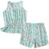 PNAEONG Women Cotton Sleepwear Short Sets Tank&Short Pajamas Sets XTSY208(Green Flower)