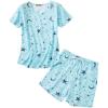 PNAEONG Women’s Pajama Set – Sleepwear Tops with Capri Pants Casual and Fun Prints Pajama Sets SY215-Purple-XL(S Blue Star)