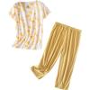 PNAEONG Women’s Pajama Set – Sleepwear Tops with Capri Pants Casual and Fun Prints Pajama Sets SY215-Purple-XL(Yellow Bear)