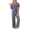 PNAEONG Womens Pajama Set Soft Comfy Short Sleeve Top and Printed Long Pants Lounge Sleepwear Pajamas with Pockets(Bluegray Star)