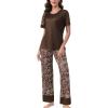 PNAEONG Womens Pajama Set Soft Comfy Short Sleeve Top and Printed Long Pants Lounge Sleepwear Pajamas with Pockets(Brown Paisley)