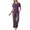 PNAEONG Womens Pajama Set Soft Comfy Short Sleeve Top and Printed Long Pants Lounge Sleepwear Pajamas with Pockets(Purple Galsang)