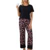 PNAEONG Womens Pajama Set Soft Comfy Short Sleeve Top and Printed Long Pants Lounge Sleepwear Pajamas with Pockets(Red Azalea)
