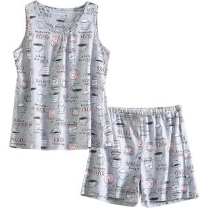PNAEONG Women Cotton Sleepwear Short Sets Tank&Short Pajamas Sets XTSY208(Coffee)